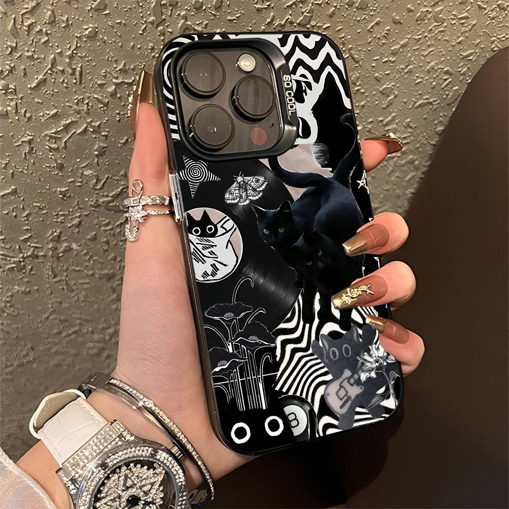 Black Cat Graphic Montage Phone Case For iPhone 15,17,12,14,13,16,11,E,Max,Plus,Air,Pro,Mini Matte Protect Cover