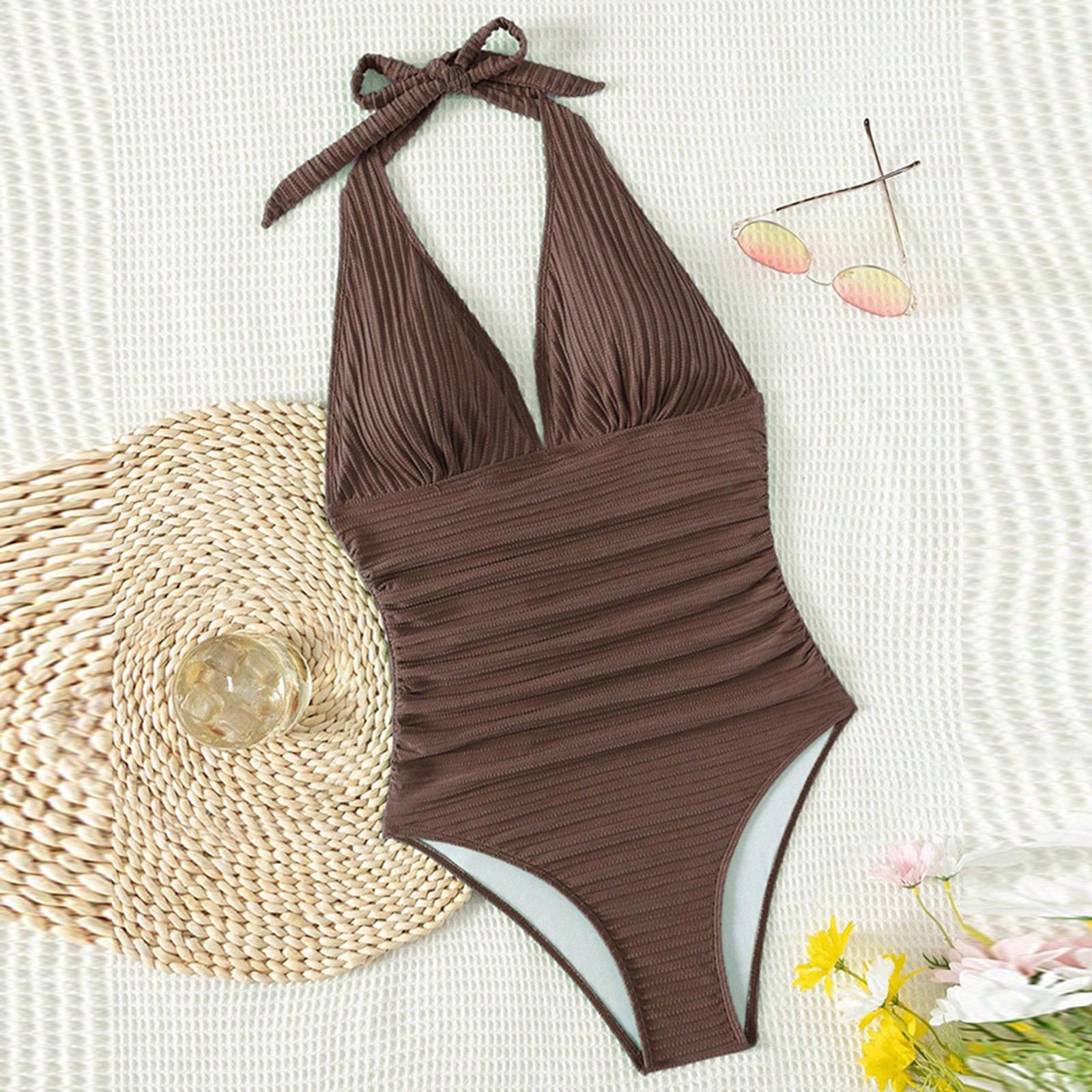 

Женский слитный купальник бикини, спортивный купальник L коричневый