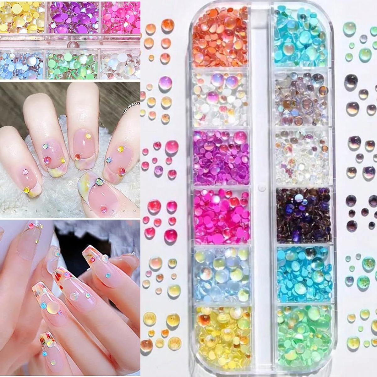 

1Box Rainbow Mermaid Tears Nail Art Charms Macaron Bubble Beads Nail Art for Summer Aurora Half Spherical Glass Nail Decorations PH207