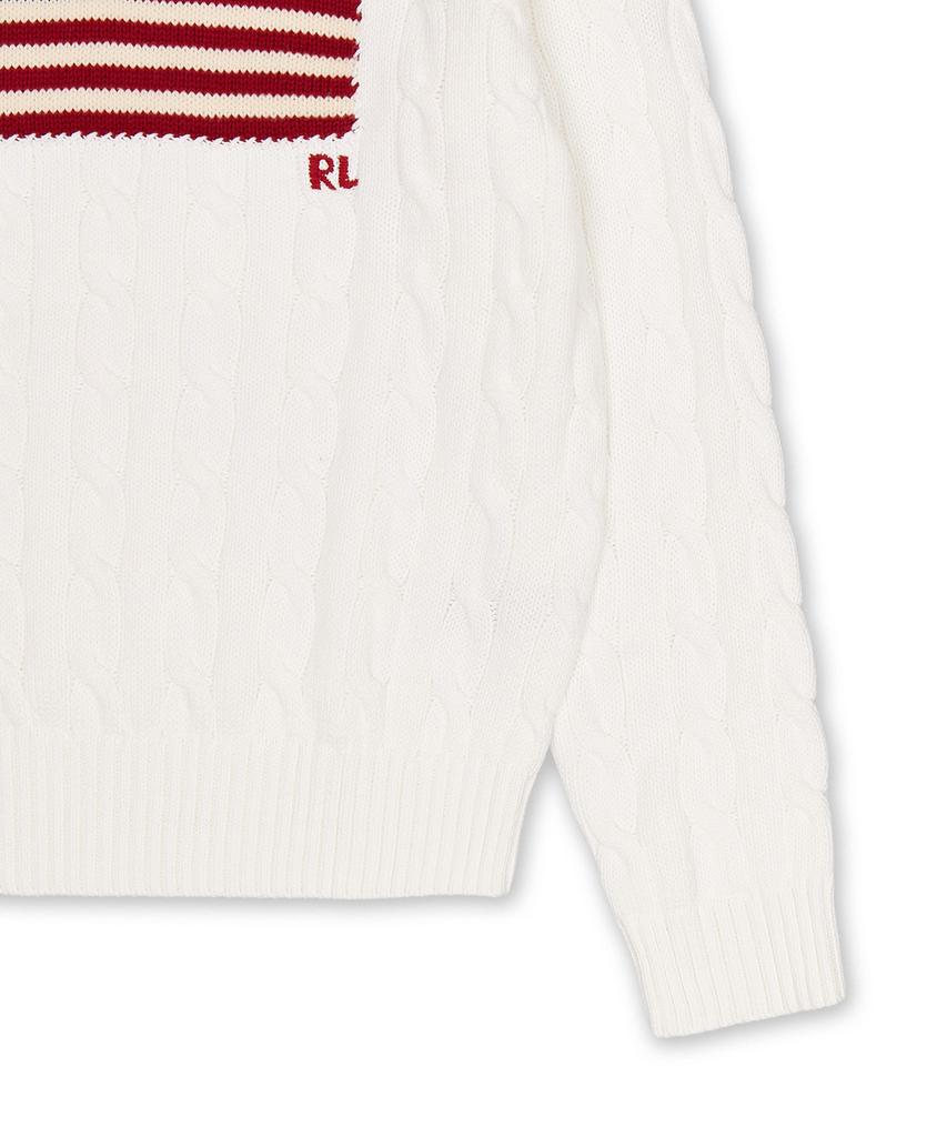 POLO RALPH LAUREN Iconic Cable Knit Flag Sweater - White