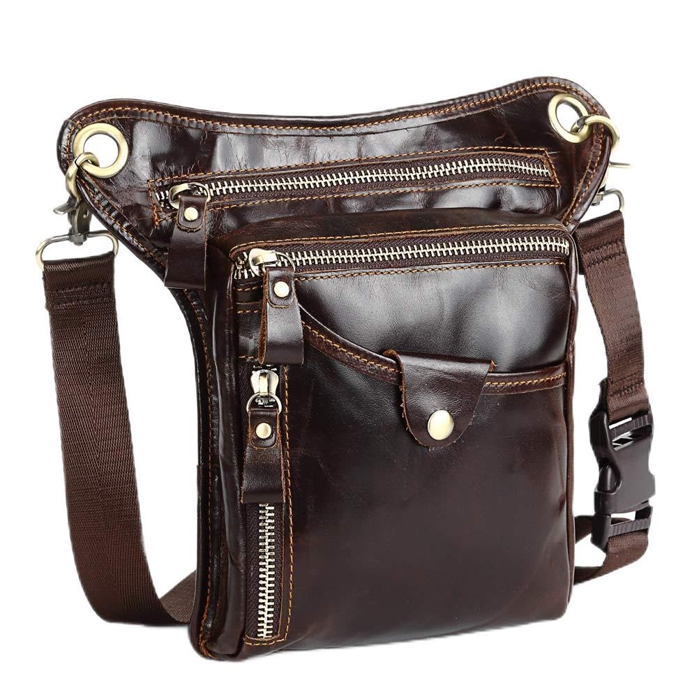 Meigardass Leg Genuine Bag for Outdoor and Men's Bag, Leather, Multifunctional, Thigh/Hip Motorcycles, Use, Waterproof, Abrasion-Resistant (Brown