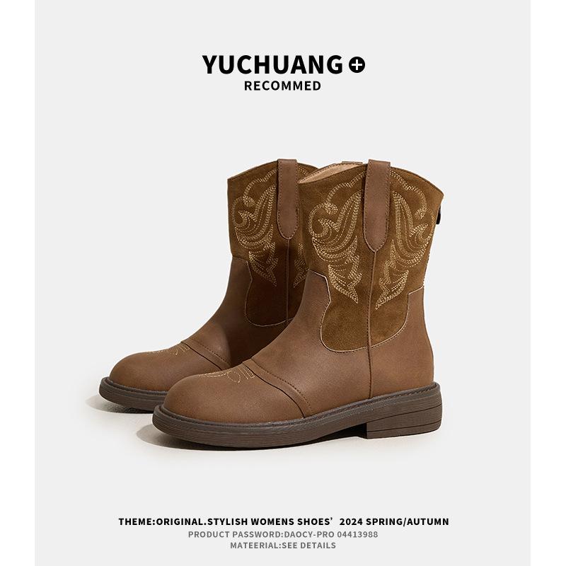 Martin boots women's prairie style retro short boots 2025 autumn new European and American embroidered western cowboy knight boots boots