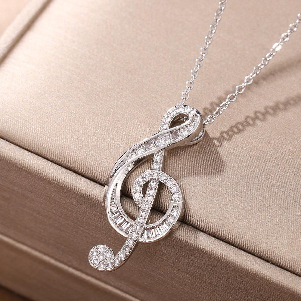 Ladies' Symbol Pendant Necklace Collarbone Chain, Embellished with Synthetic Zircon, Music Jewelry, Elegant Collarbone Chain, Holiday Gift Giving