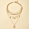 Geometric Disc Tassel Neck Chain Alloy Buckle Ring Rhinestone Tassel Concave-convex Disc Pendant 4-layer Necklace