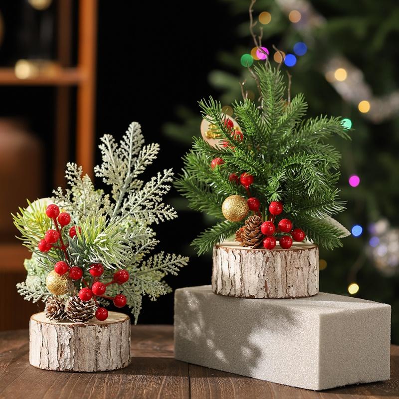 Christmas Tree Desktop Artificial Mini Xmas Tree Decor Red Berry Pinecone Green Home Fireplace Decoration Winter Navidad Gift