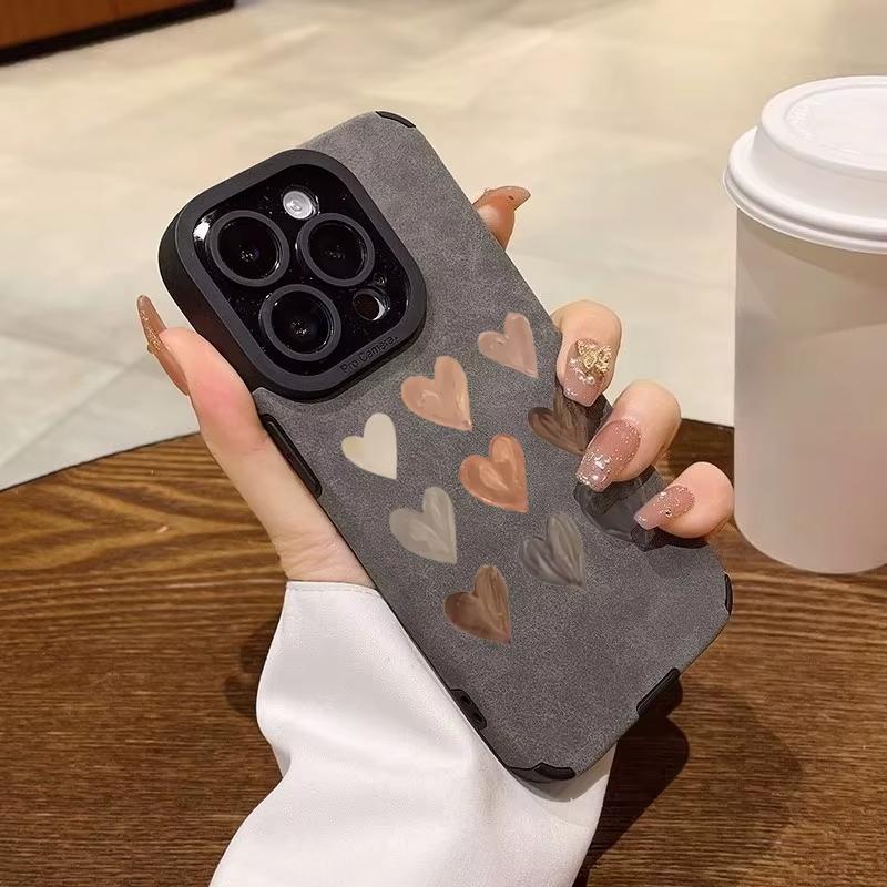 Süßes Herzmuster Wildleder Leder Handyhülle Für iPhone 17 16 Pro 15 14 13 12 11 Pro Max 17 Air 16E Plus X XR XS Max Weiche Hülle