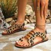 Fashion 2025 Summer New Roman Style Casual Sandals for Women's Fashion Leopard Print Design Open Toes Comfortable Lightweight Cool Flats