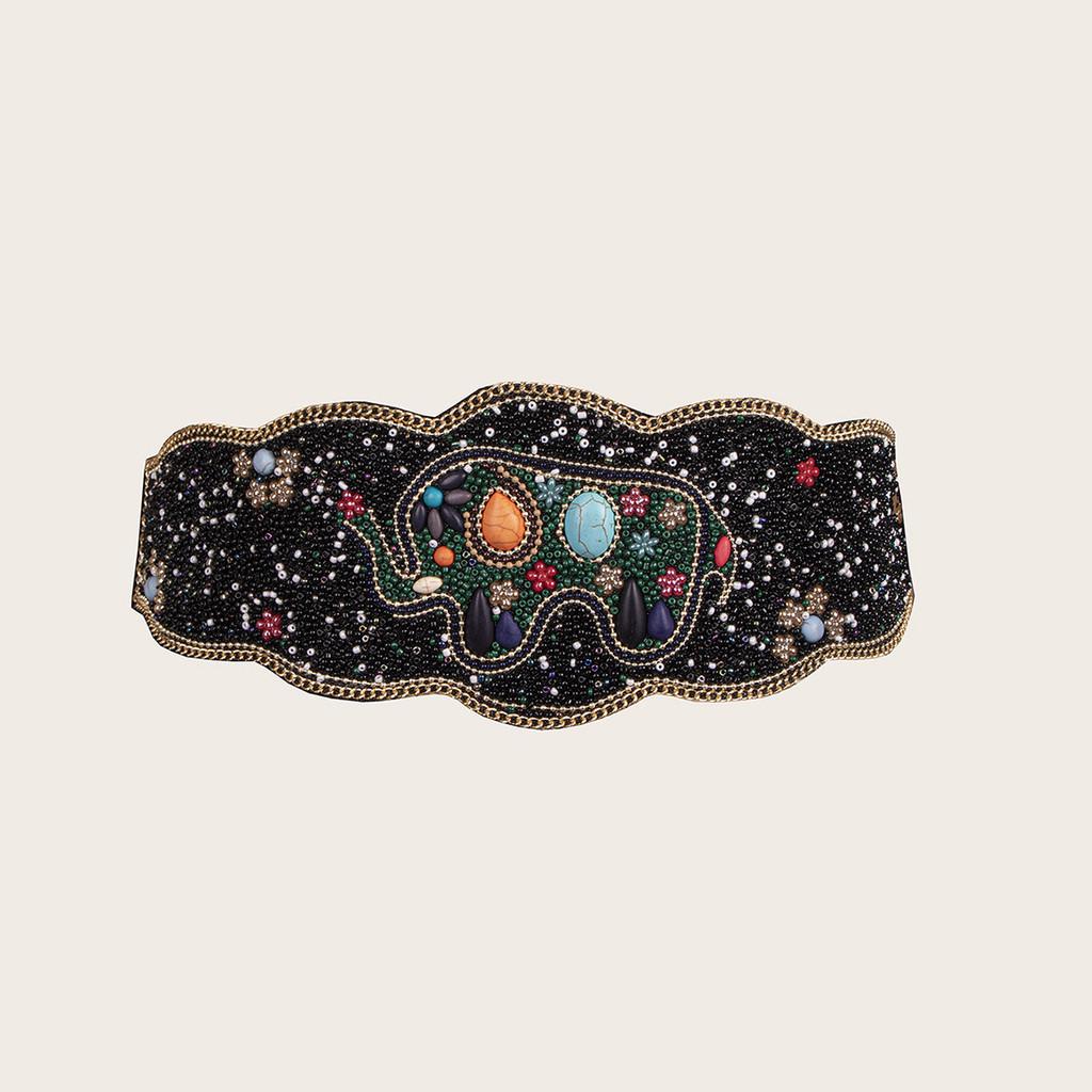Ethnicinspired Womens Wide Waist Belt With Plastic Turquoise And Rhinestone Embellishments For Fashion Seasonal
