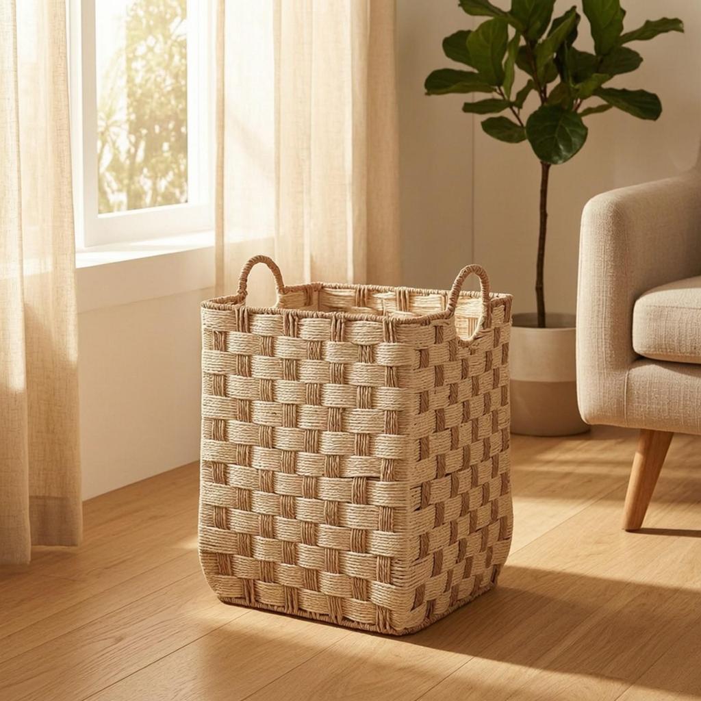 2 Pieces Paper Storage Basket Handwoven Organizer Bin Lightweight