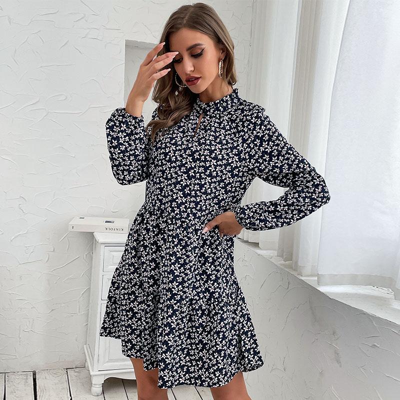 2026 Autumn/Winter Floral Button Retro Long Sleeve Dress - European & American Style Women s Clothing Small