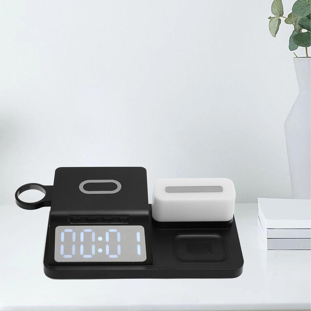 Multifunctional Alarm Clock Wireless with Night Light Calendar for Phone Watch Earphone