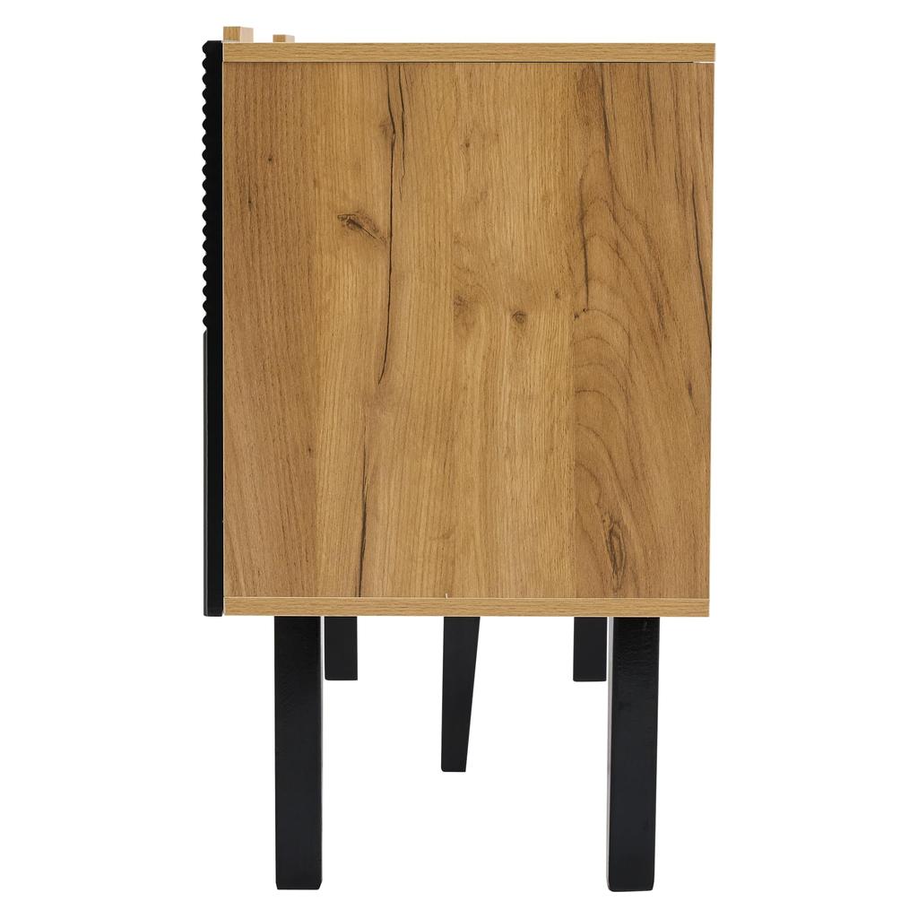 Sideboard 2 Türen, 2 Schubladen, Moderne Kommode TV-Schrank Stauraum, Buffetschrank Anrichte Esszimmer, Wohnzimmer, Schlafzimmer, Eiche & Schwarz