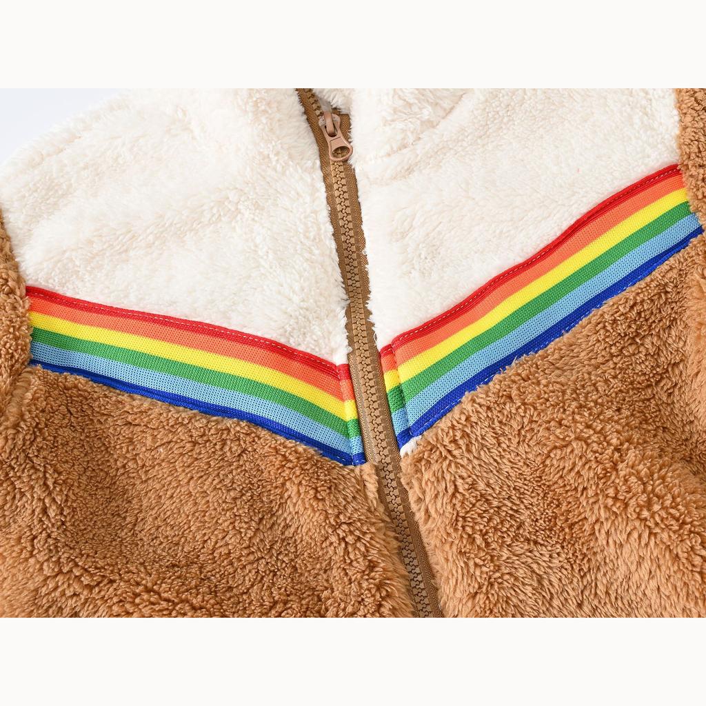 Herbst und Winter Fleece Kinderjacken für kleine und mittelgroße Kinder Splicing Ribbon Casual Zipper Jacke Warmer Pelzmantel