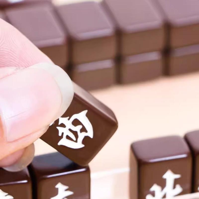 Portable Travel Mini Mahjong Set with Hand-Rubbed Tiles and Box for Home and Party Use