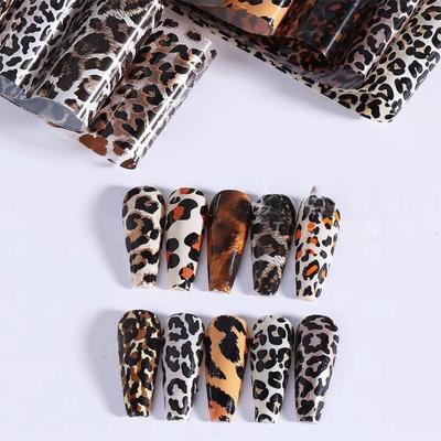10Pcs/Box Leopard Print Transfer Nail Foils Sticker 4x100cm DIY Nail Stickers Animal Pattern Nail Art Transfer Paper
