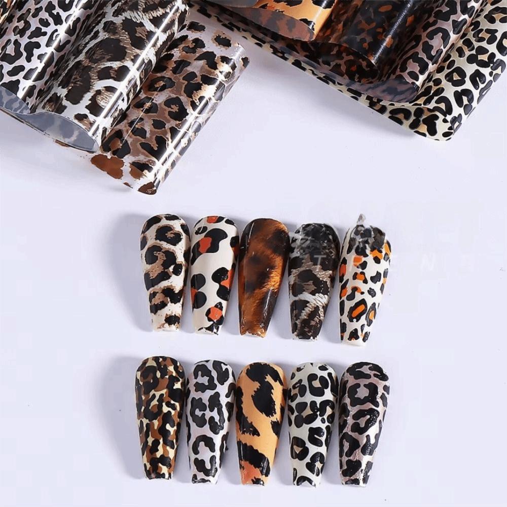 10 Stück/Box Leopardendruck Transfer Nagelfolien Aufkleber 4x100cm DIY Nagelaufkleber Tiermuster Nail Art Transferpapier