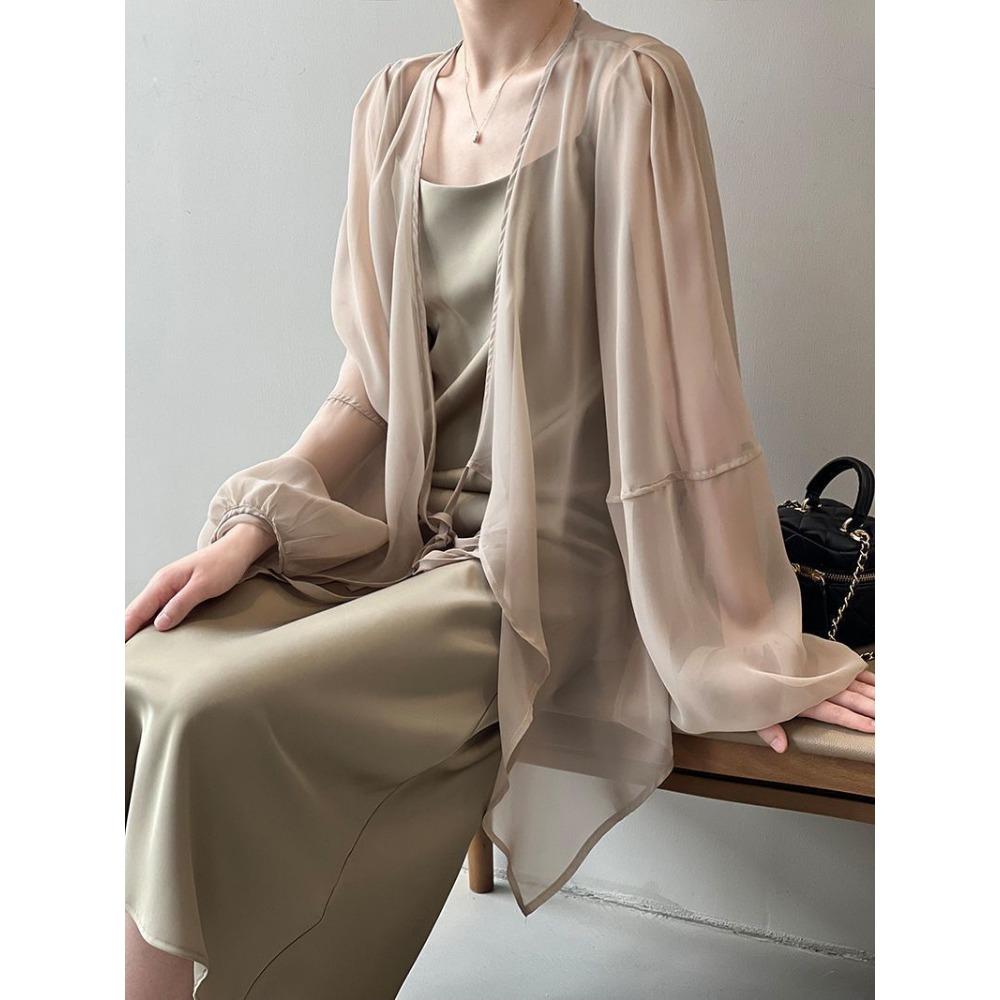 Chiffon Sonnenschutzhemd Damen Sommer Dünnes Französisches Oberteil Locker Kleiner Cardigan Drapierte Stola Jacke Paketpost