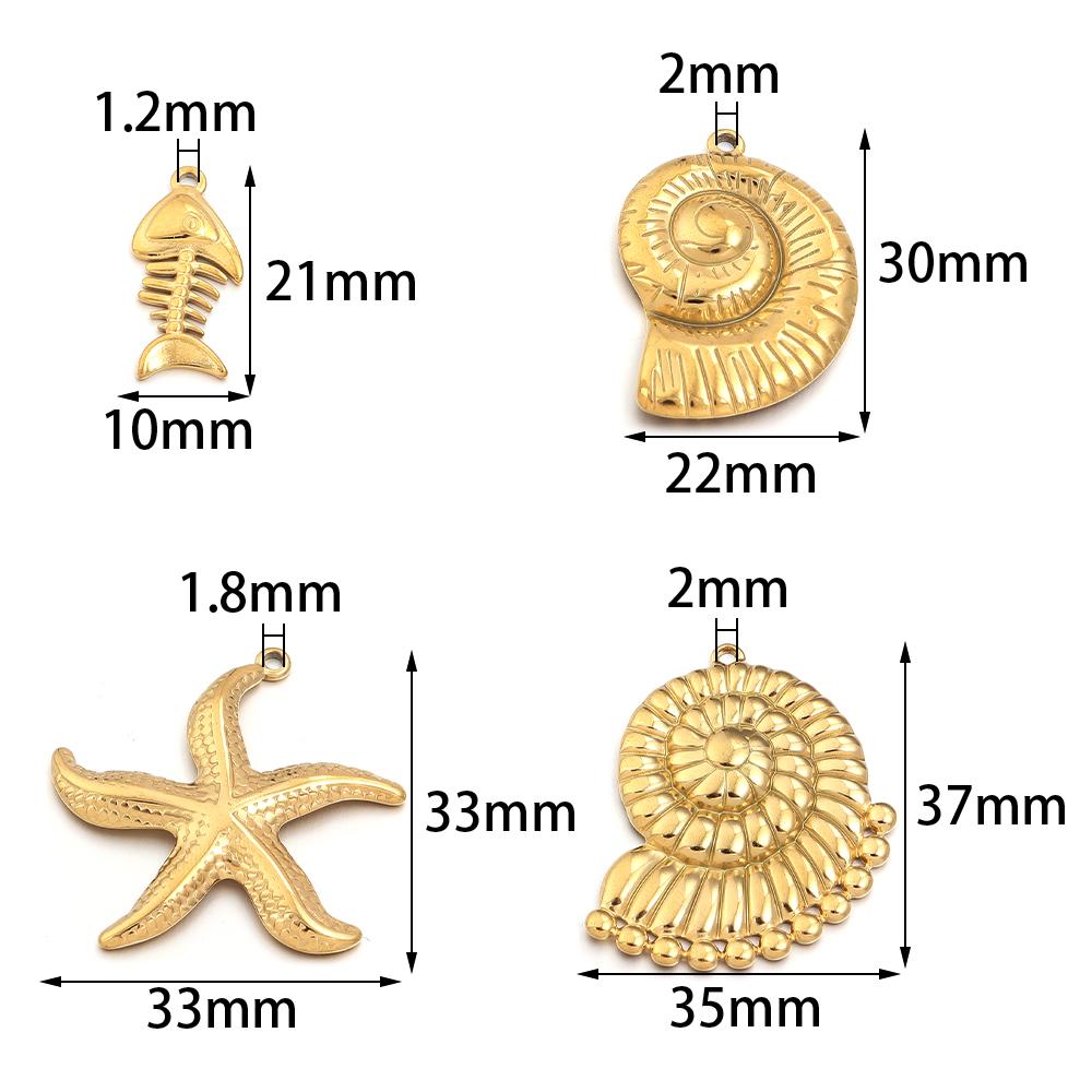 4pcs/lot Stainless Steel Marine Animal Pendant Starfish Conch Fishbone Shape Charms For DIY Necklace Earring Jewelry Accessories