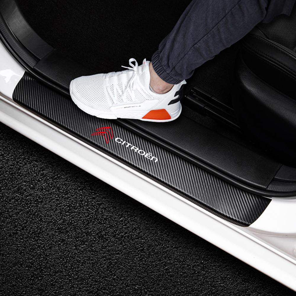 4pcs Car Door Plate Protective Stickers Carbon Fiber Car Sticker Sill Scuff Cover Anti Scratch Decal For Citroen C1 C2 Picasso