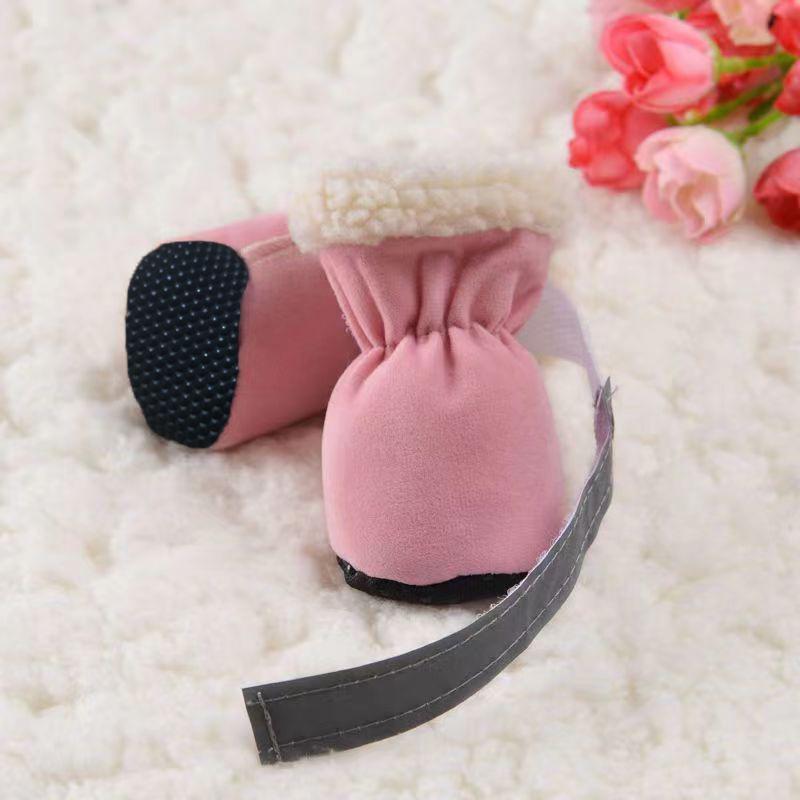 Reflective Velvet-Lined Dog Shoes: Warm, Soft Soled, Anti-Slip & Indoors Safe for Autumn/Winter.