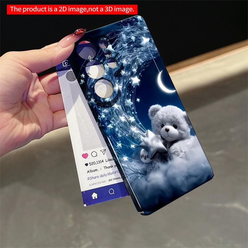 2DFlat Samsung phone case Starry Bear on Cloud with Crescent Moon Applicable to Galaxy S22 S23 S24 S25ULTRA S26 A12 A13 A14 A15 A16