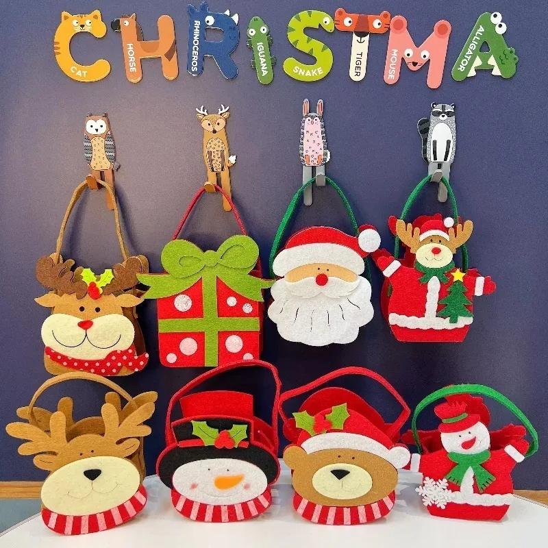 1-8PCS Christmas Felt Handbag Cute Cartoon Candy Gift Bag for Kids Holiday Party Decoration Hand Carry Tote for Children