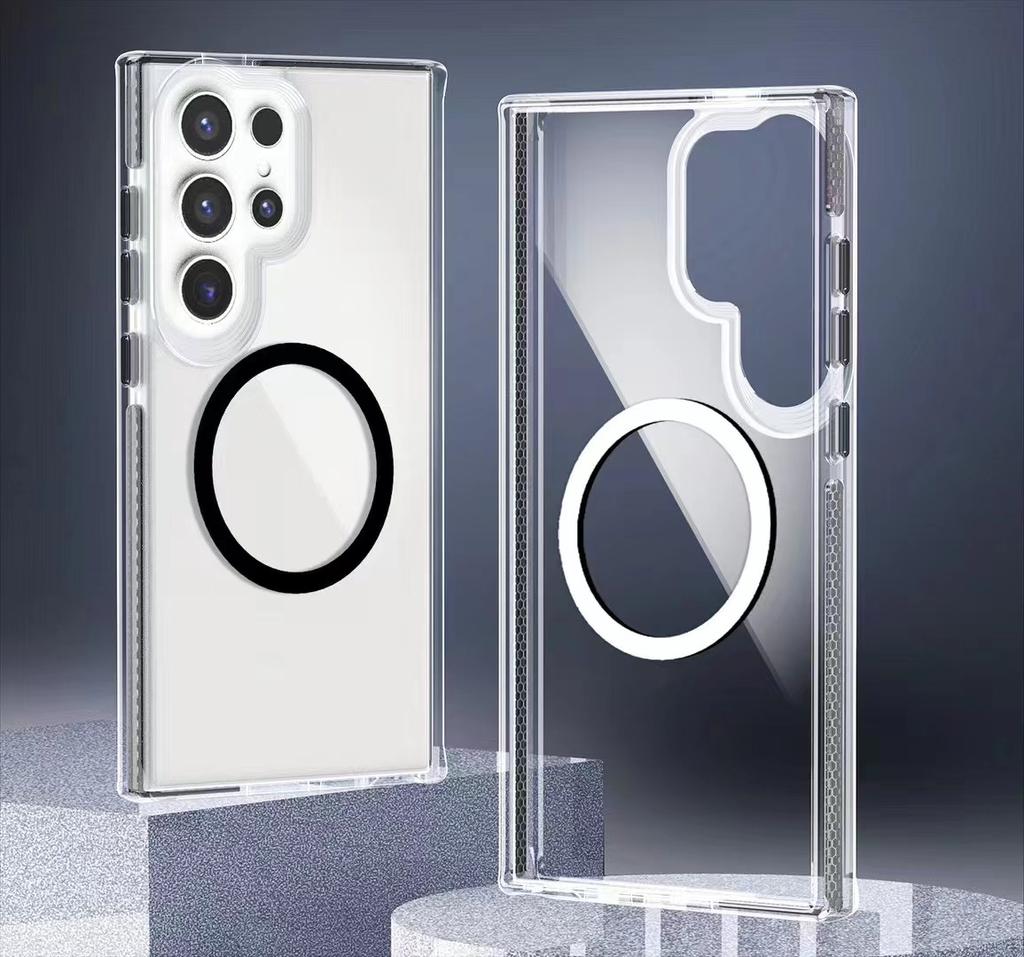 Fashion Clear Strong Magnetic MagSafe Phone Case for Samsung Galaxy S24 Ultra S24 Plus Color Bezel Protection Shockproof  Cover