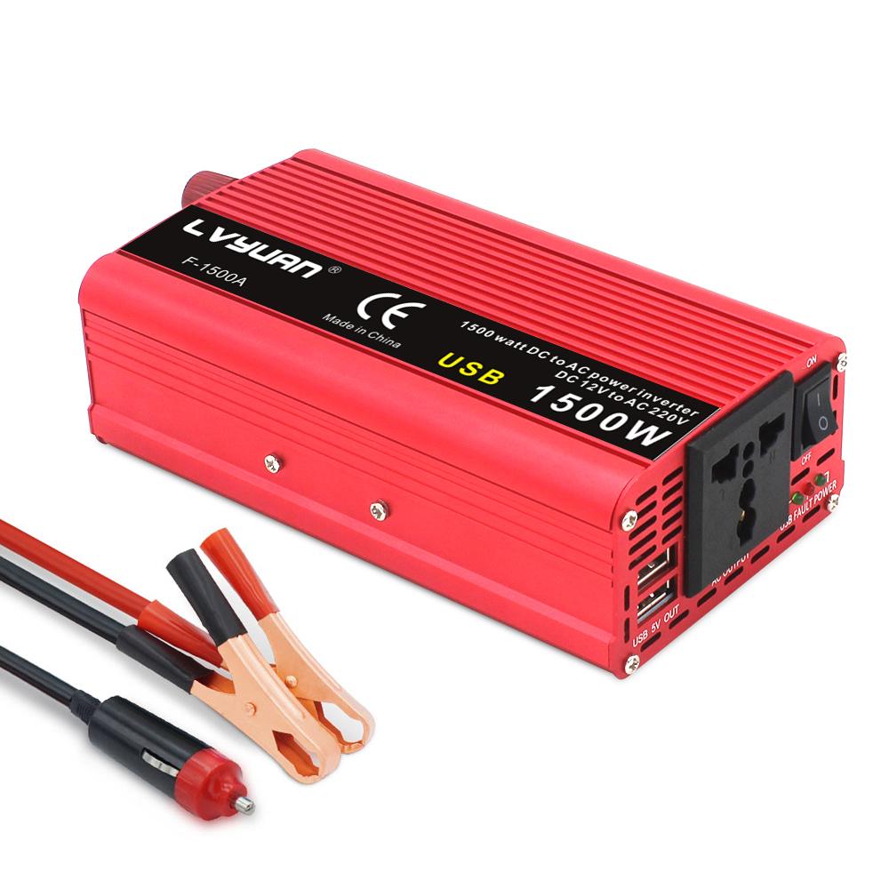 Lvyuan 500W Home Inverter Modified Sine Wave 12V 24V to 230V for Blackout 1500W Peak Surge Power Inverter with Universal Socket 12 V&220 V&500W/1500W красный