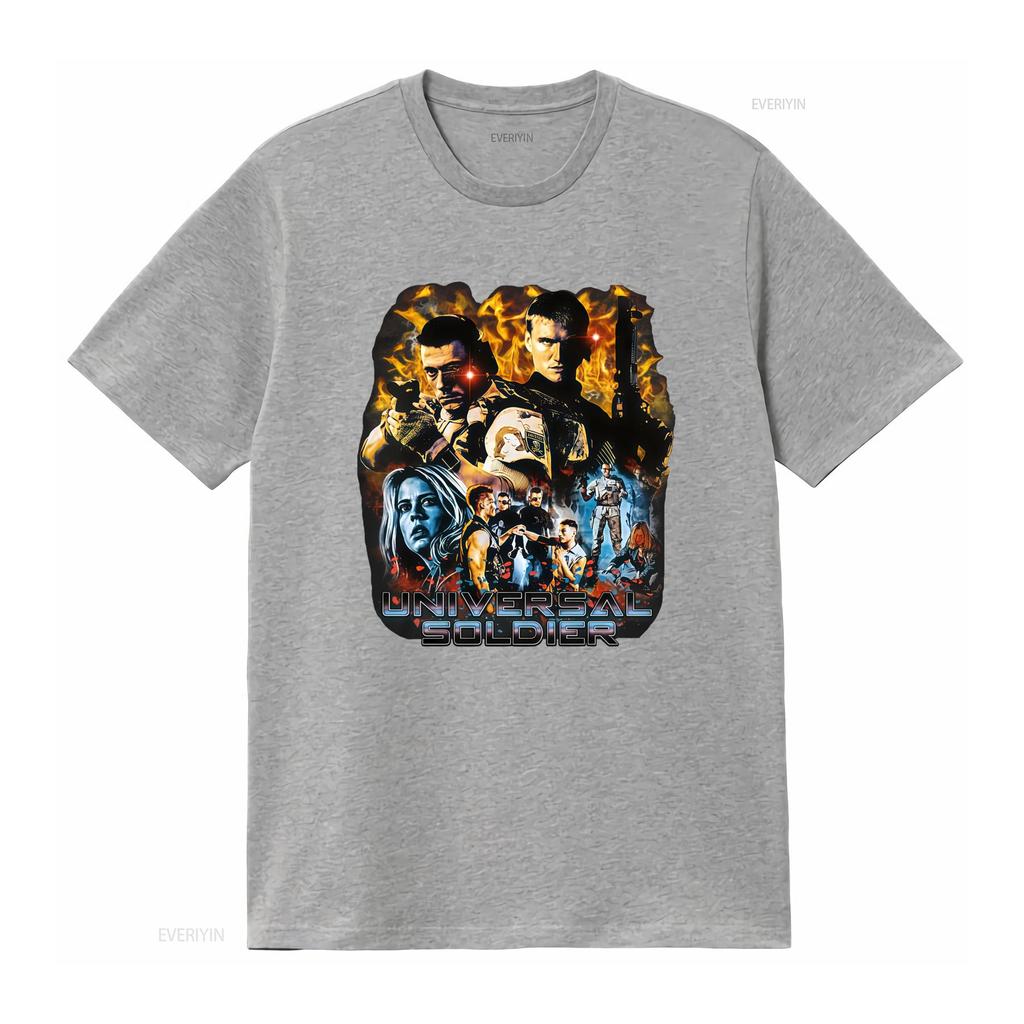 Universal Soldier Movie Character Print T Shirt for Men Action Packed Design Vintage Washed Homme Stretched Breathable Graphic