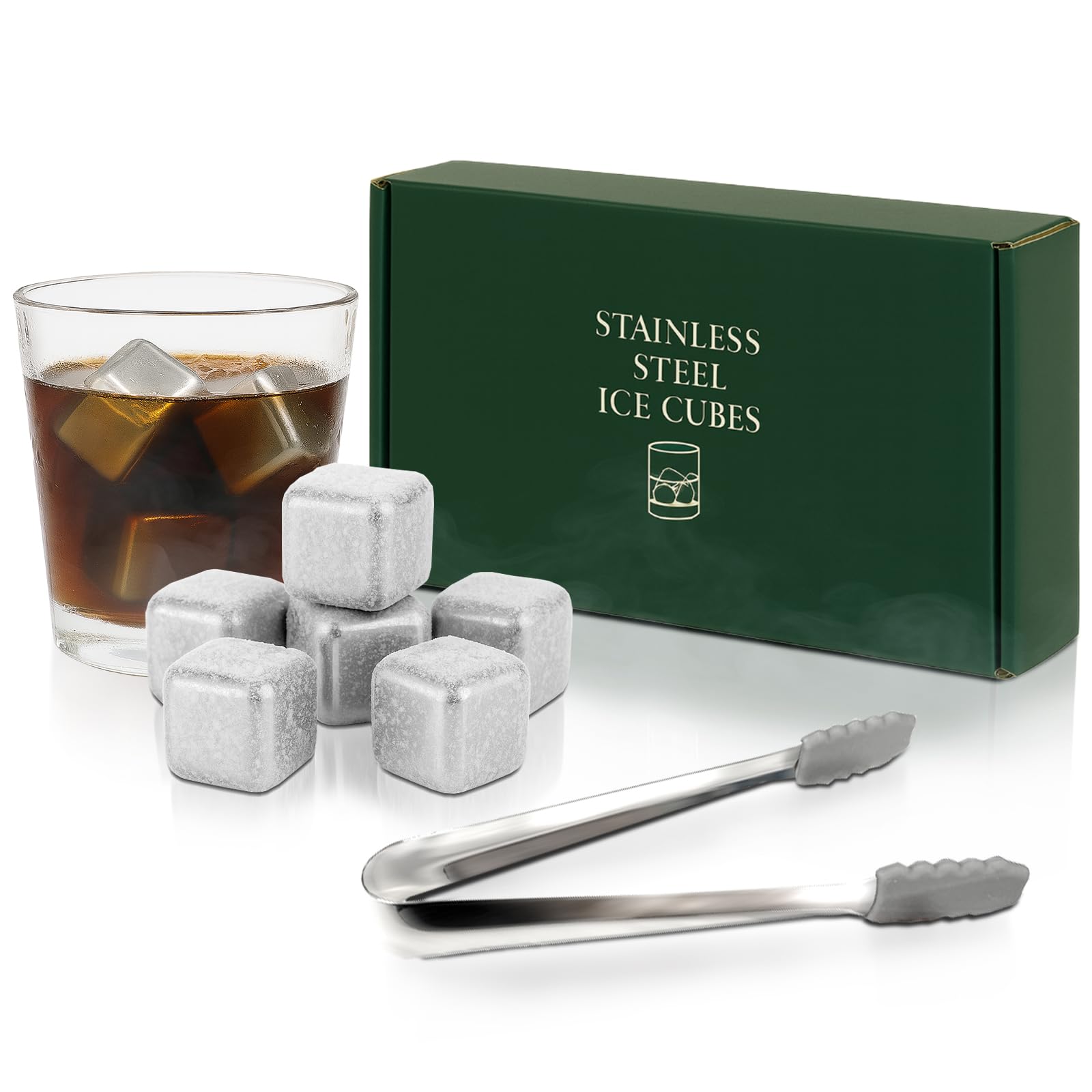 

Co-Goods No-Melting Ice Cubes, Stainless Steel, Keeps Ice Cold, Perfect for Wine Coolers, Whiskey, and Highballs, Gift (Set of 6)