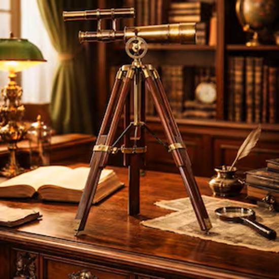 Латунный телескоп на деревянном штативе, Роскошный декор для офиса, Классический морской коллекционный предмет