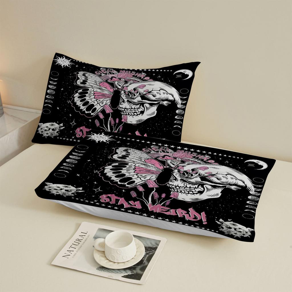 1 Stück Gothic Pink Flügel Totenkopf Druck Spannbettlaken 100% Polyester Langlebiges Bettwäsche-Set Laken für Zuhause Schlafzimmer Dekoration Geburtstagsgeschenk