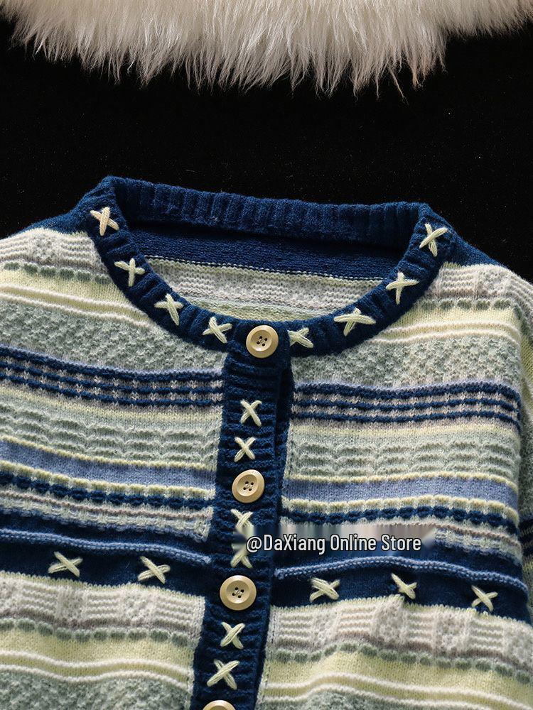 Retro Koreanischer Strick-Cardigan und Schlagjeans Set für Damen