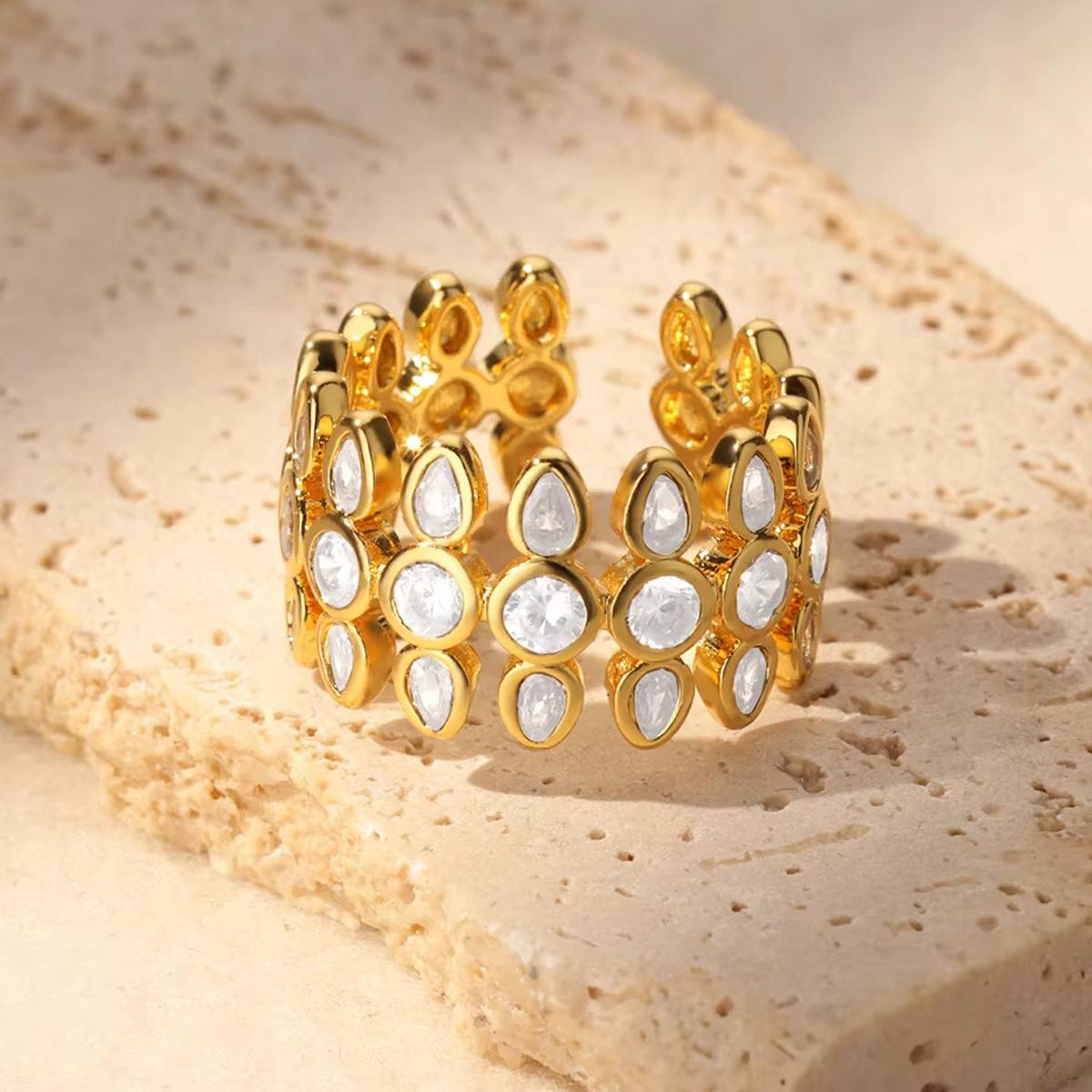 

White Color Geometric Stainless Steel Rings For Women Gold Color Adjustable Wedding Aesthetic Ring Jewelry Gift Accessories