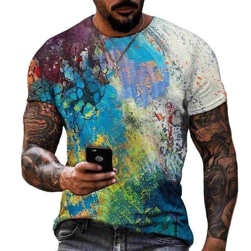 Mote Joint Graffiti Art Herre T-skjorte Hip Hop Casual Harajuku Trykte T-skjorter Ny Personlighetstrend Rund Hals Farge Topper