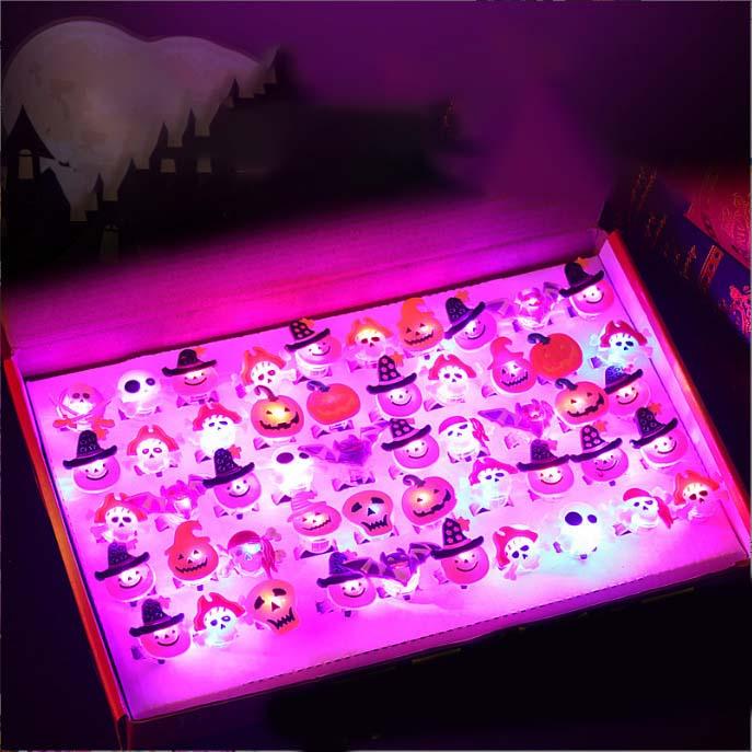 50pcs Halloween Decorations Creative Cute Pumpkin Ghost Eye Rings for Children Halloween Luminous Rings LED Flash Finger Ring