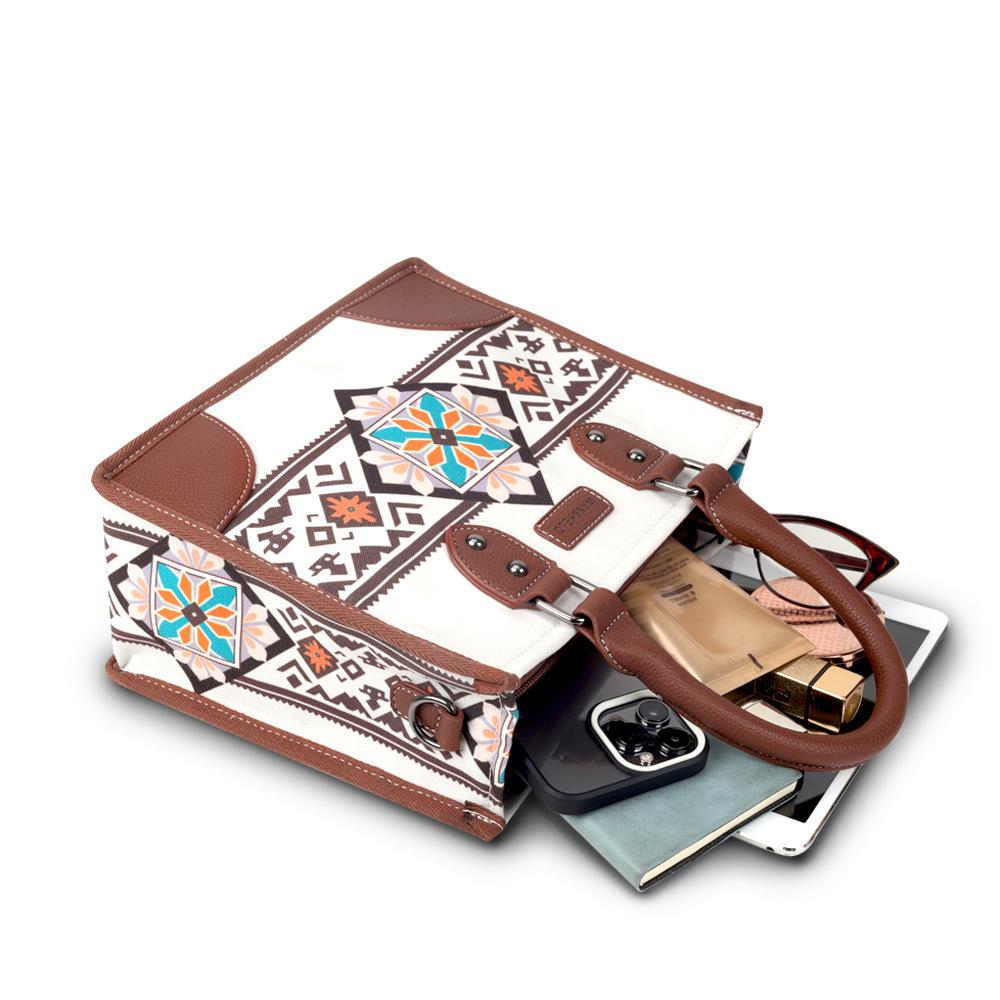 New Ethnic Style Bohemian Women's Bag Sets Retro Canvas Horizontal Square Female Tote Bag Fashion Printing Portable Ladies Messenger Bag with Wallet