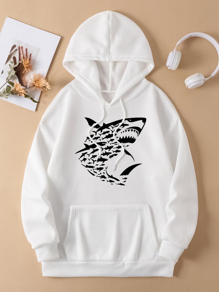 Ocean Sharks Creative Printing Women Hoodies Multicolor Fleece Pullover Y2K Autumn Loose Hoody Casual Comfortable Streetwear
