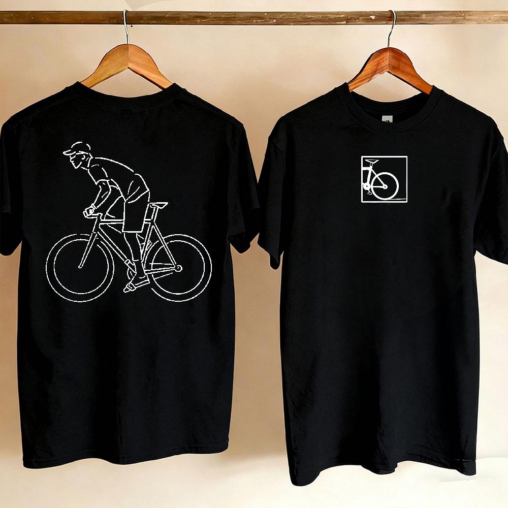 Minimalist Line Art Cyclist Bicycle Icon Graphic Tee Short Sleeve Crew Neck Slim T Shirt Simple Design Yk Top Aesthetic Clothes