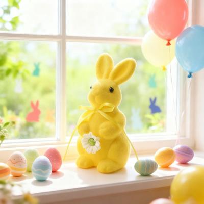 Fabric Foam Material Easter Rabbit Ornament Unbreakable Design Colorful Flocking Flocking Bunny Ornament Desktop Size