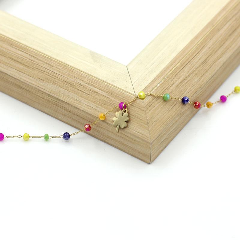 Gold-Plated Titanium Steel Four-Leaf Clover Bracelet with Colored Crystals for Women