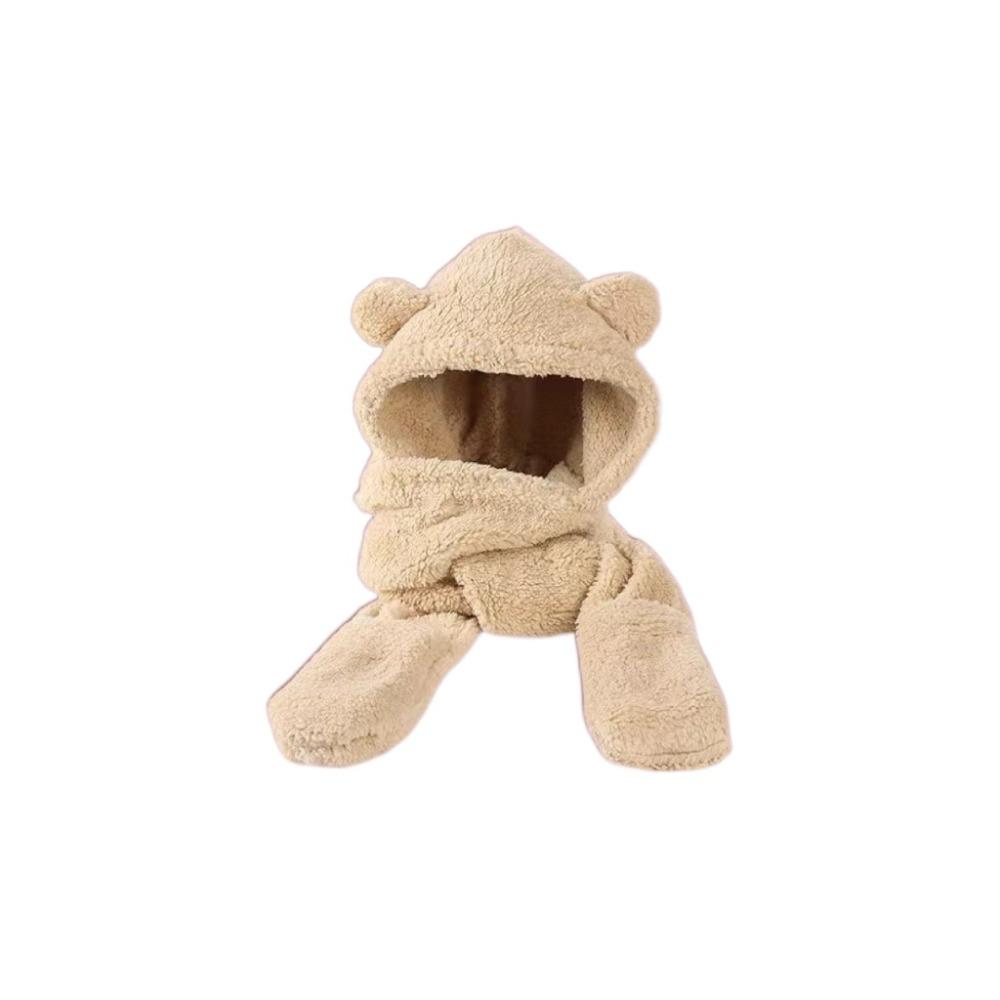 3 in 1 Plush Scarf Hat Gloves Earmuffs Fleece Scarves Hat Sweet Bear Ear Plush Beanie  Autumn