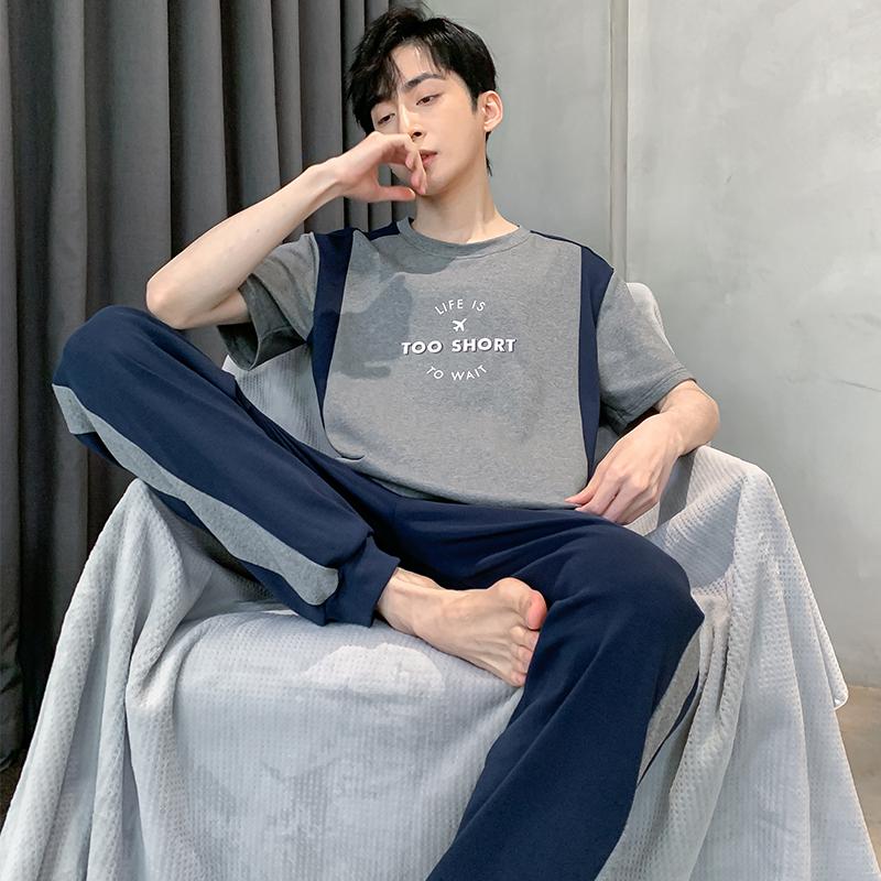 

Мужские пижамные комплекты, летние, с коротким рукавом, хлопковые мужские пижамы с принтом и буквами, повседневная одежда для сна, пижамы Hombre L