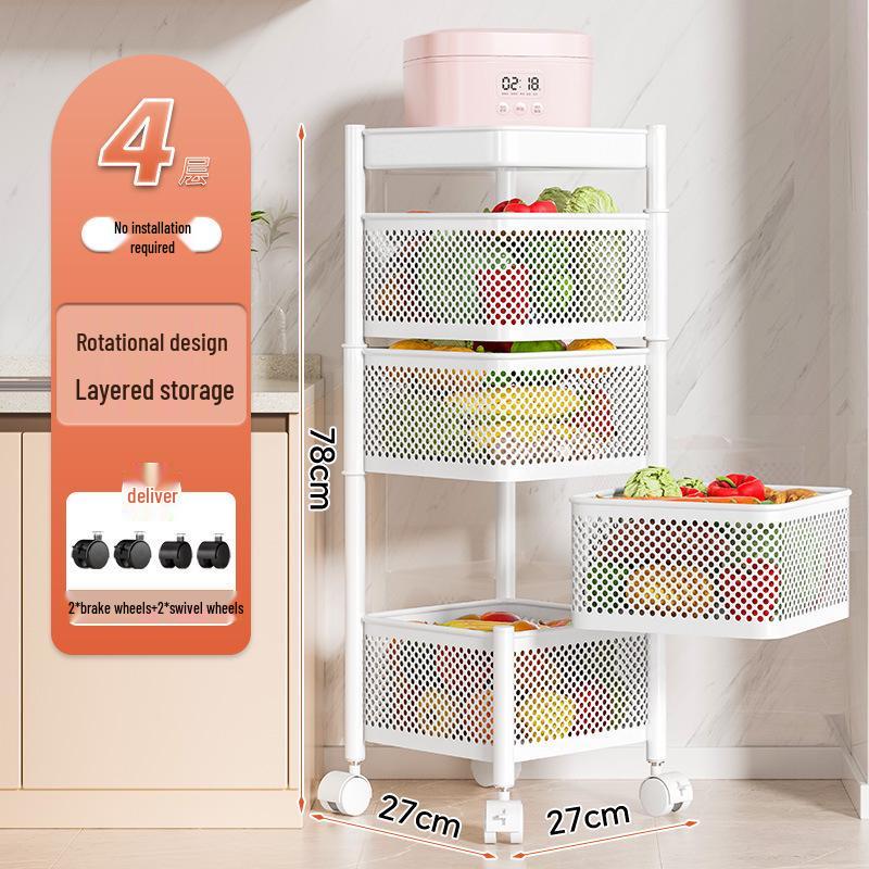 Drehbarer Multifunktionaler Küchenwagen mit Rädern - Bodenstehendes Mehrschichtiges Lagerregal für Snacks, Obst und Gemüse