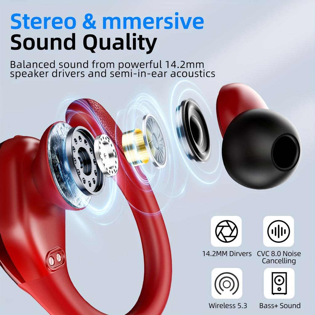 Nuevos Auriculares Inalámbricos Deportivos para Correr con Ganchos para las Orejas, Auriculares con Sonido de Graves HiFi, Pantalla LED Dual, Auriculares con Cancelación de Ruido, Micrófono Incorporado