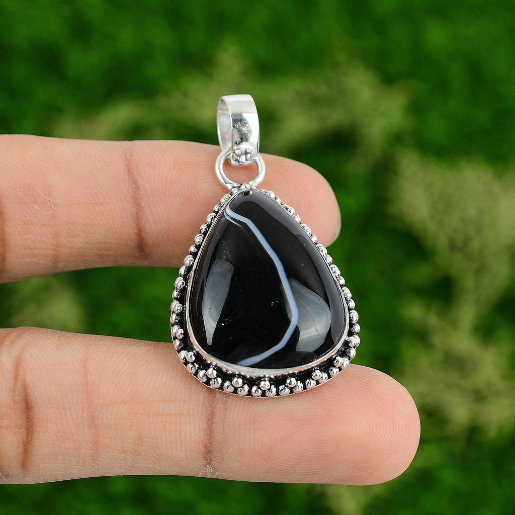 Daughters Day Sale Natural Sardonyx 925 Silver Unique Bezel Handmade New Pendant