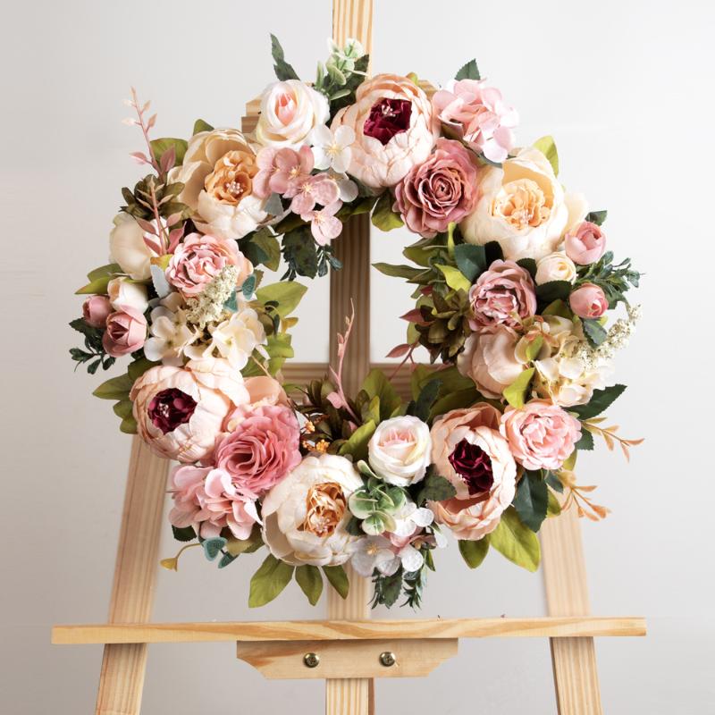 Artificial Peony Wreath Garland Rattan Home Decor Wedding Wreath Flower Home Door Decoration Wedding Centerpieces For Tables