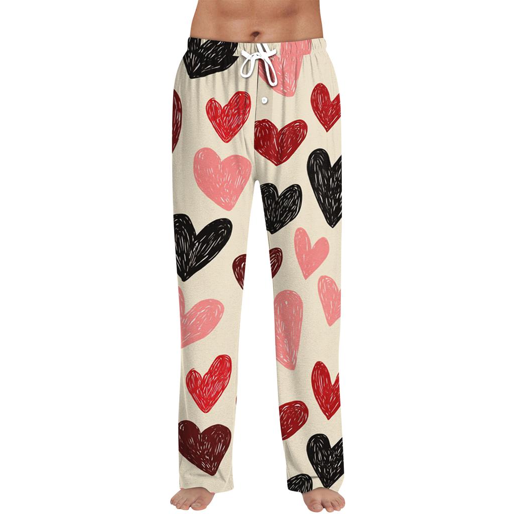 Men's Valentine's Day Printed Drawstring Long Pants Casual Pajamas