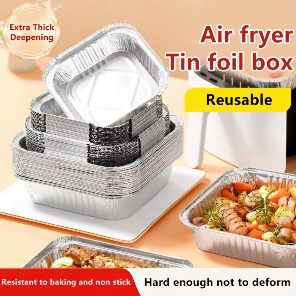 30 Stück Quadratische Heißluftfritteusen-Schalen 6/7/8/9 Zoll Aluminiumfolien-Schalen Take-away Lebensmittelbehälter Meal Prep