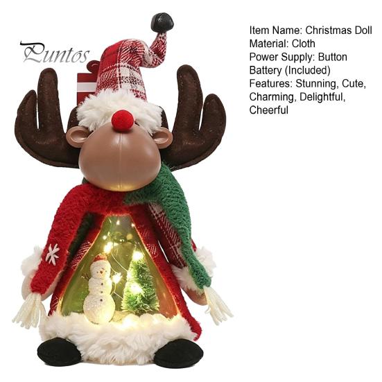 Plush Santa Claus Figurines Lighted Christmas Doll Decoration, Cute Claus/Snowman/Reindeer Figurine with Table Decorations Warm LED Light for Tabletop
